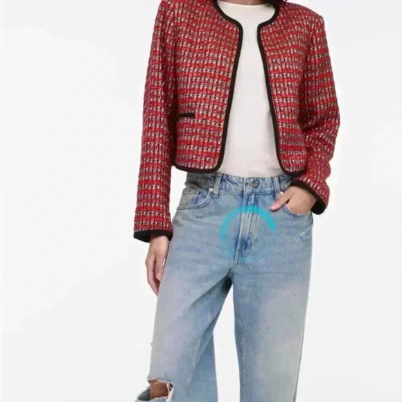 H&M Textured Weaved Jacket SX Holiday Red - Picture 2 of 10